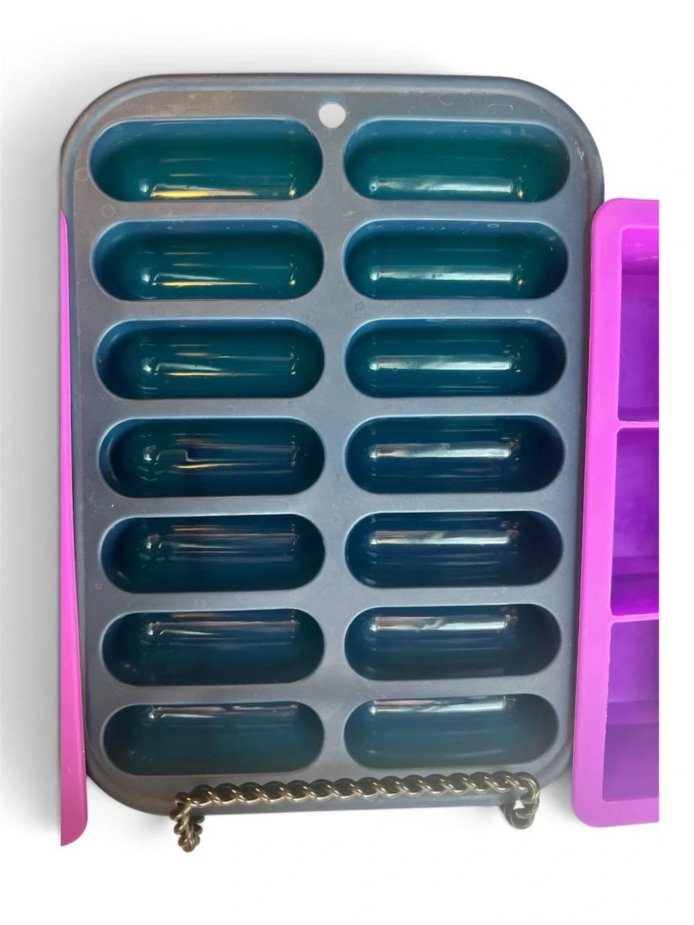 Three Silicone Ice Cube Molds Set (Whiskey & Water Bottle) Navy & Purple.